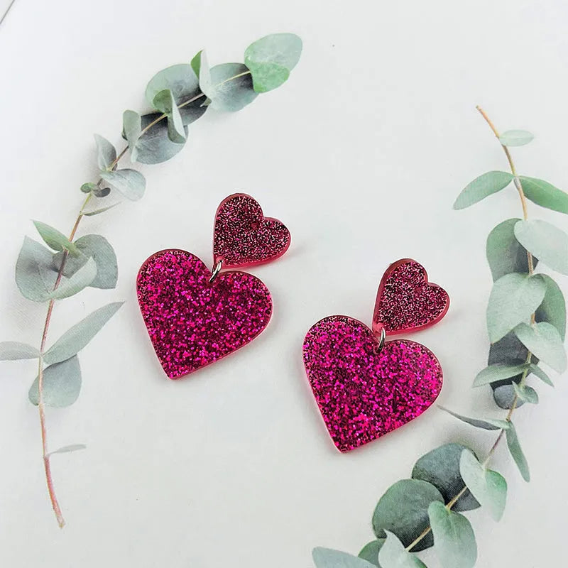 Acrylic love earrings for women, geometry design, Valentine's Day personalised jewellery, one pair