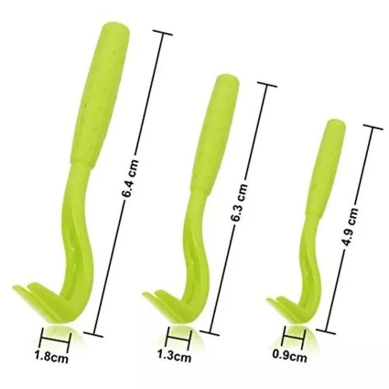 Three plastic tick removal clips for pets in blue and green colours