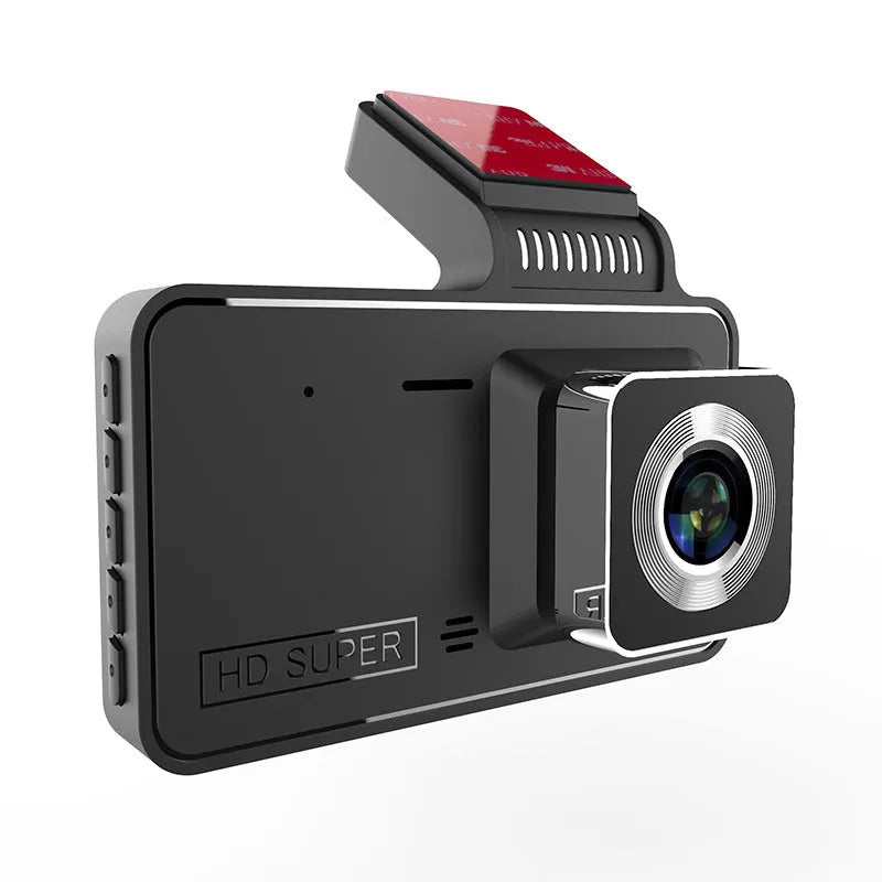 4-inch touch screen dashboard camera with dual lens on adhesive mount