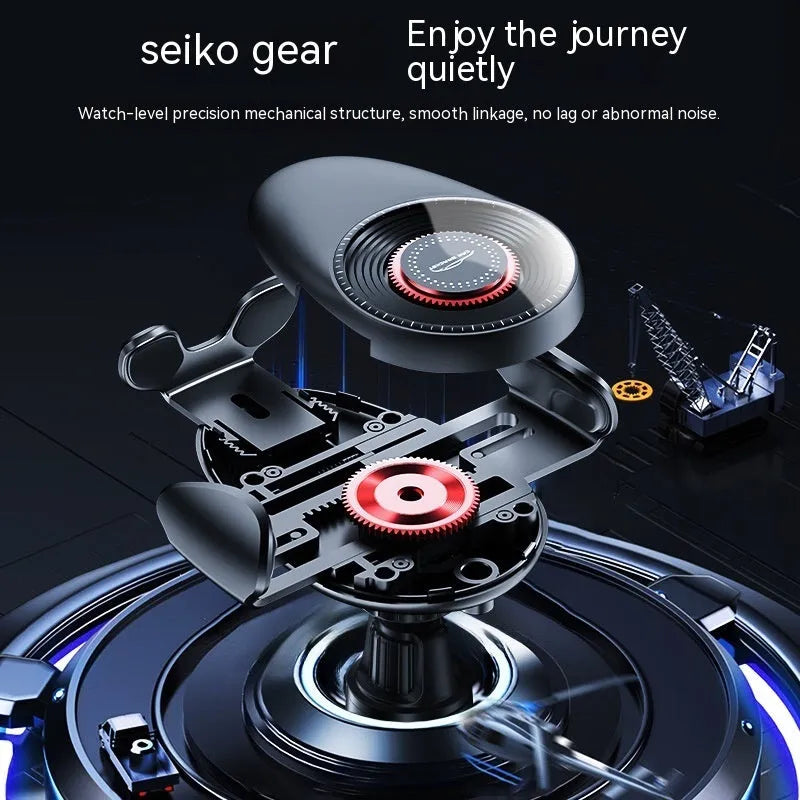 Black universal car air vent mobile phone bracket with adjustable clamping mechanism