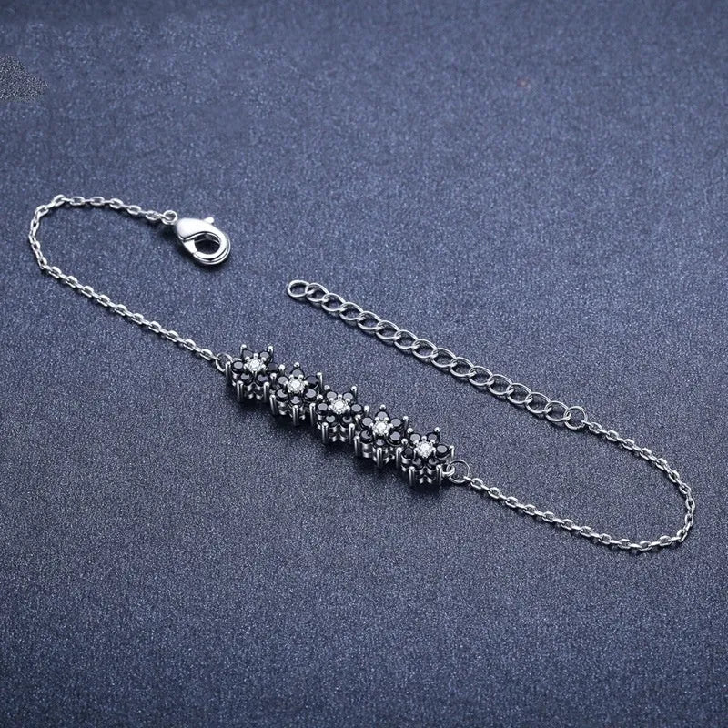 High profile titanium steel flower bracelet for women, black colour, natural floral style