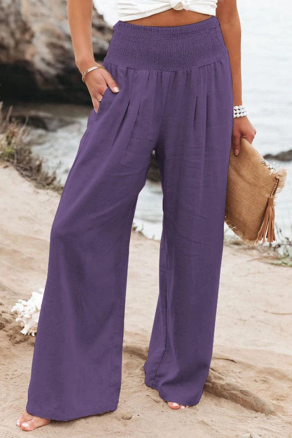 Women's wide leg cotton linen trousers in various colours