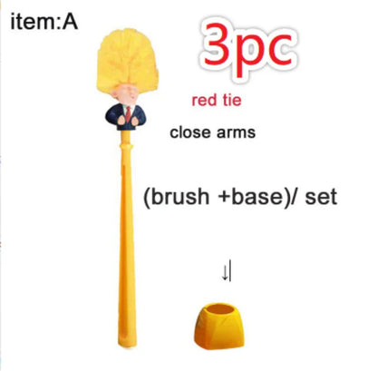 Bright yellow Trump-themed toilet brush with hanging slot