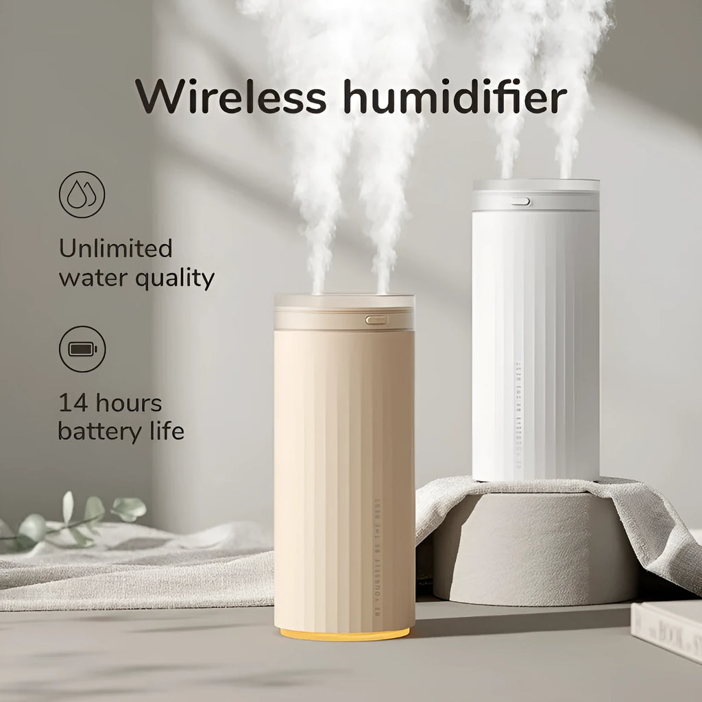 Small 500ml desk humidifier with night light and two fog outlets, USB powered, in Earth Brown