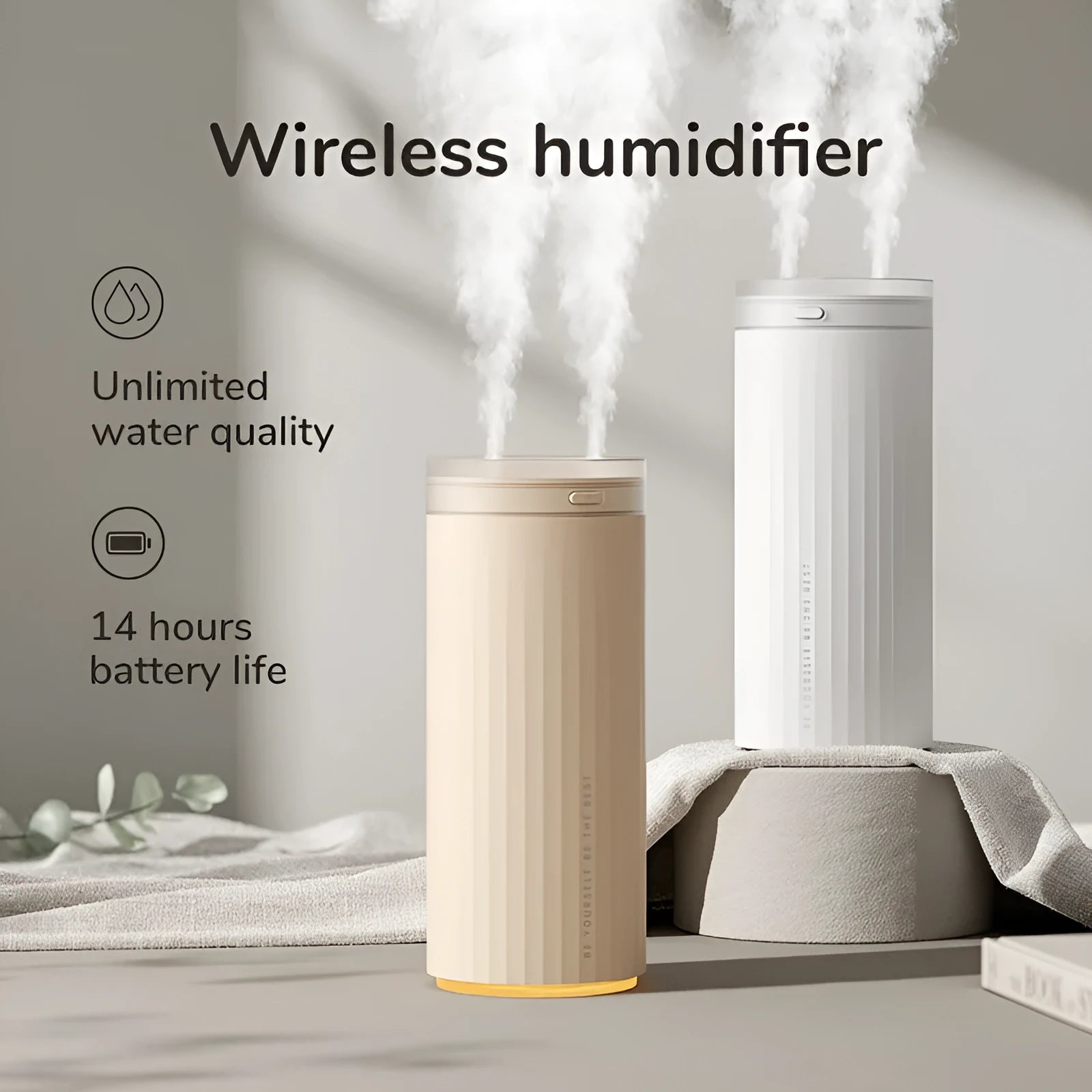 Small 500ml desk humidifier with night light and two fog outlets, USB powered, in Earth Brown