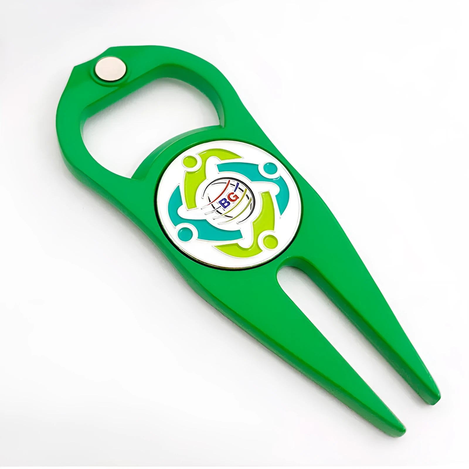 Zinc alloy golf ball yoke bottle opener tool in black, green or silver colours with 88mm length