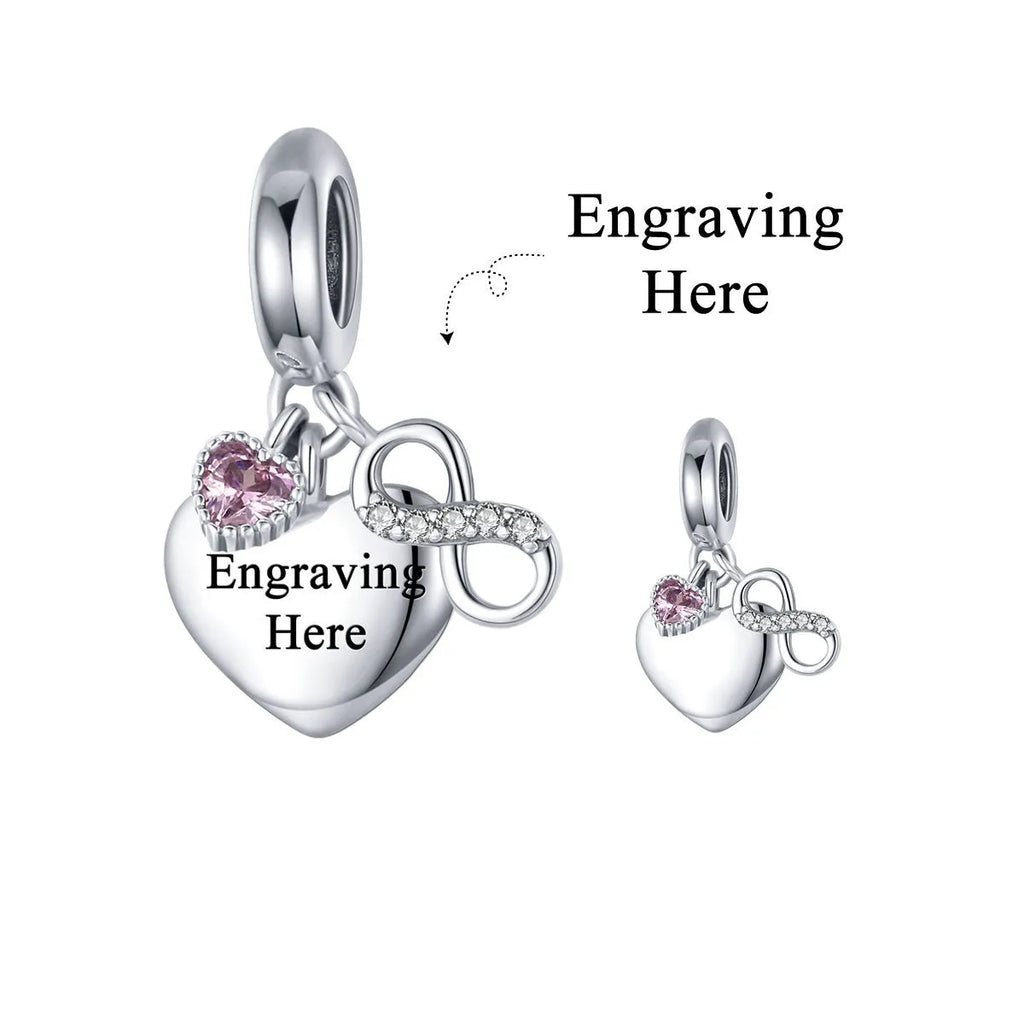 Endless Love DIY bracelet pendant in 925 silver with engravable surface and inlay detail