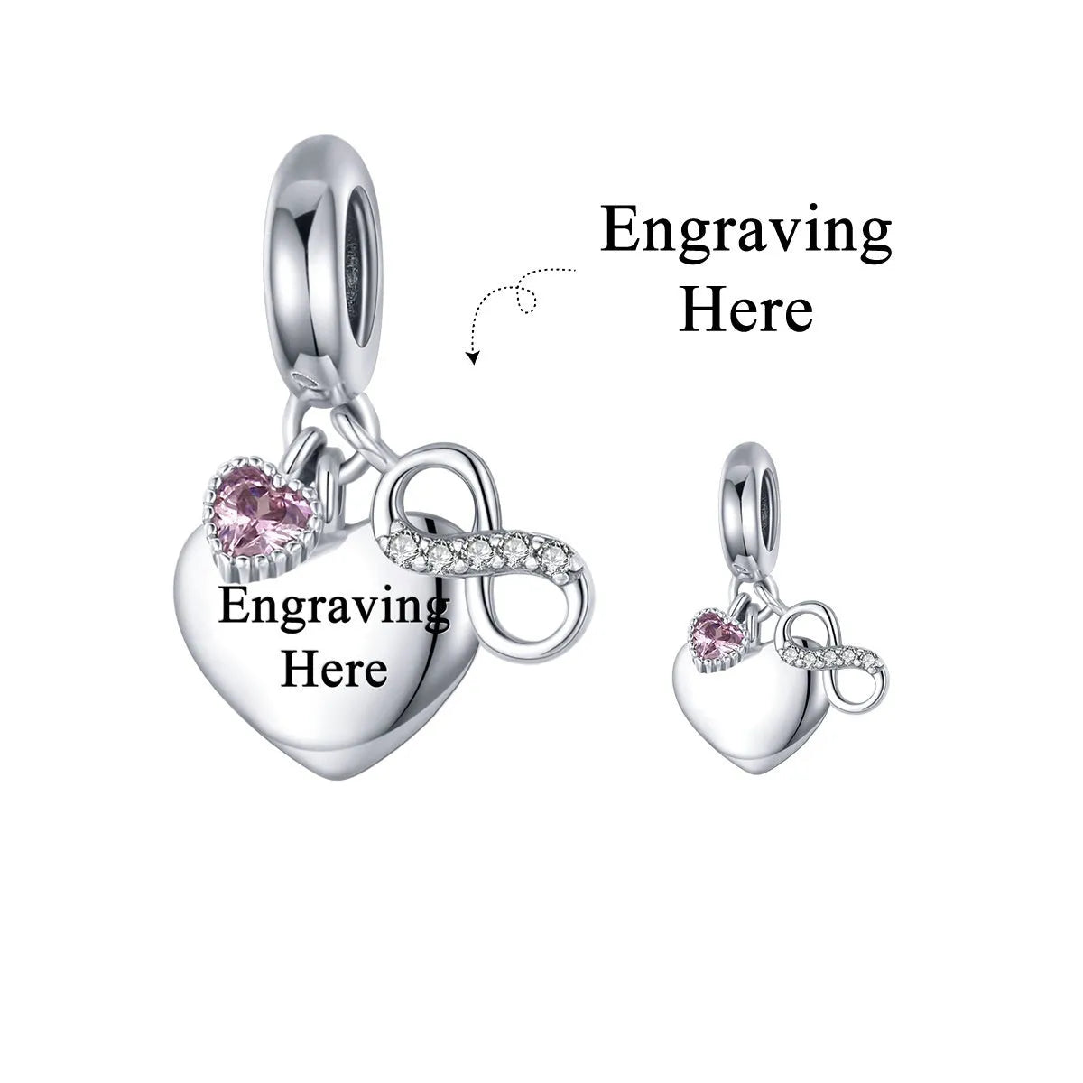 Endless Love DIY bracelet pendant in 925 silver with engravable surface and inlay detail