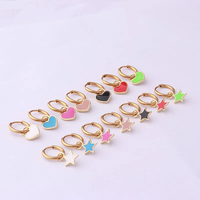 Stainless steel heart shaped ear clip with candy colour dripping oil finish for women