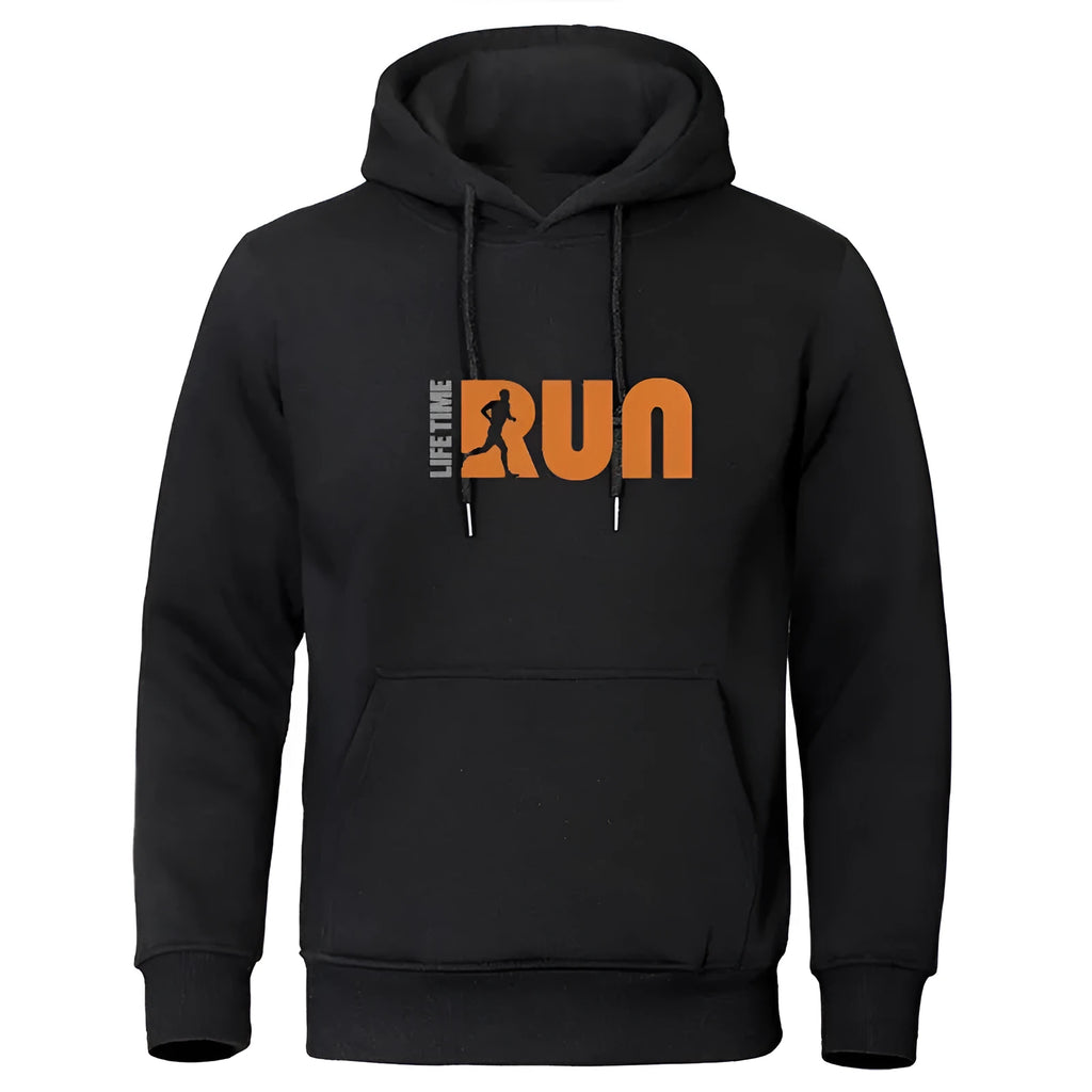 Men's street fashion printing loose-fit hoodie in black with hood and long sleeves