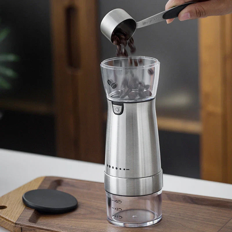 Premium Electric Coffee Grinder with Adjustable Settings, Stainless Steel Construction, and USB Charging