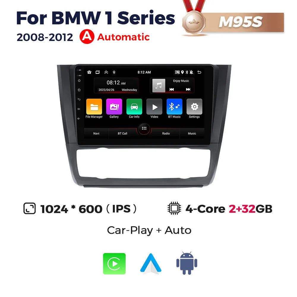 9-inch Android central control navigation touchscreen unit for BMW E87 vehicle.