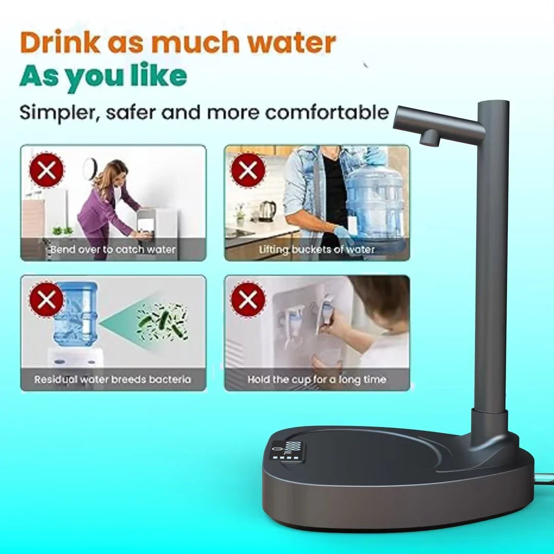 Rechargeable water dispenser with automatic bottle detection, various water flow levels, and portable design