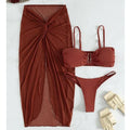 Women's three-piece bikini set with long culottes skirt in multicolour options
