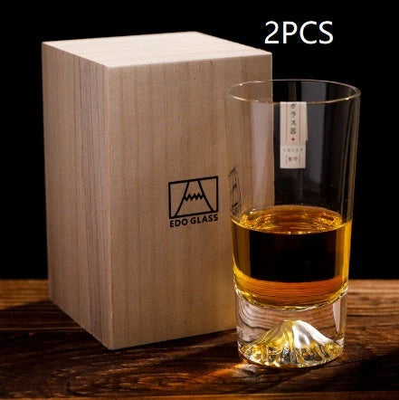 Japanese Mount Whiskey Glass in crystal glass with Mount Fuji design