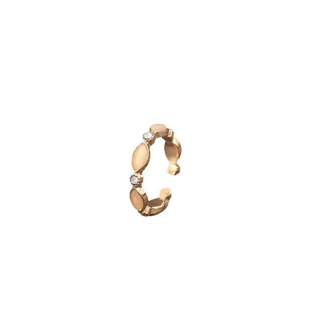 Oval gemstone inlaid alloy open adjustable ring for women in gold colour