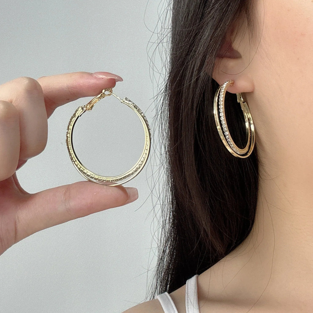 Alloy circle earrings for women gold silver 5cm 4.5cm Korean simple temperament style