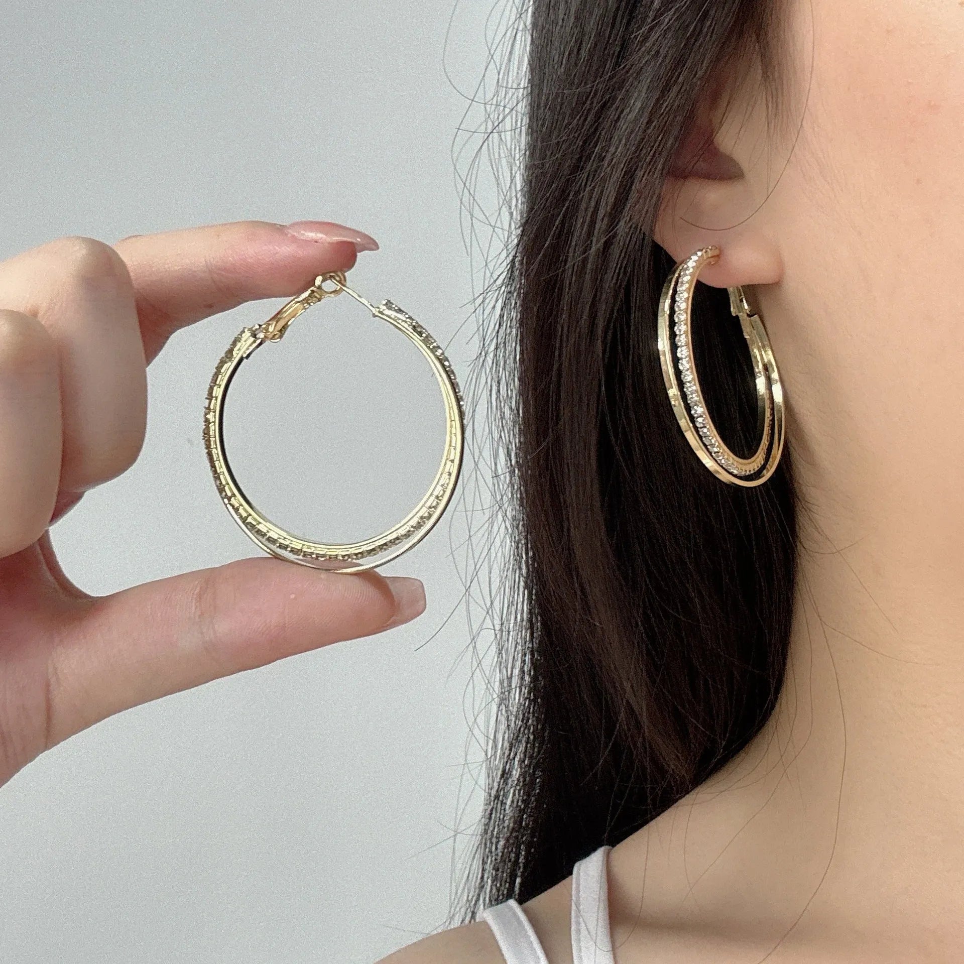 Alloy circle earrings for women gold silver 5cm 4.5cm Korean simple temperament style