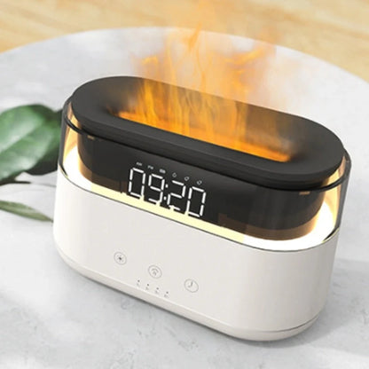 White flame humidifier with clock and aroma diffuser for home use