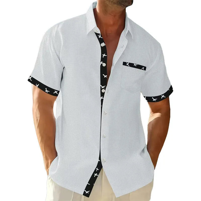 Men's loose casual floral print t-shirt cardigan in light gray, polyester fibre, S to 3XL sizes, leisure wear