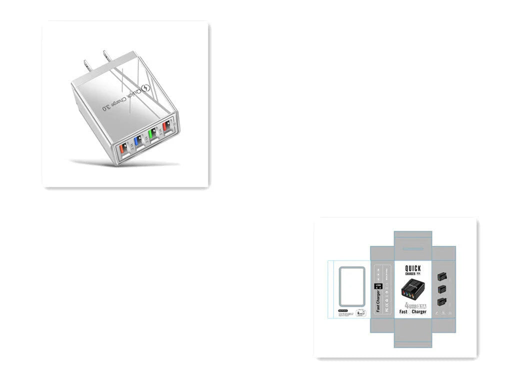 Powerful USB wall charger with Quick Charge 3.0 and 4 charging ports for fast, convenient device charging