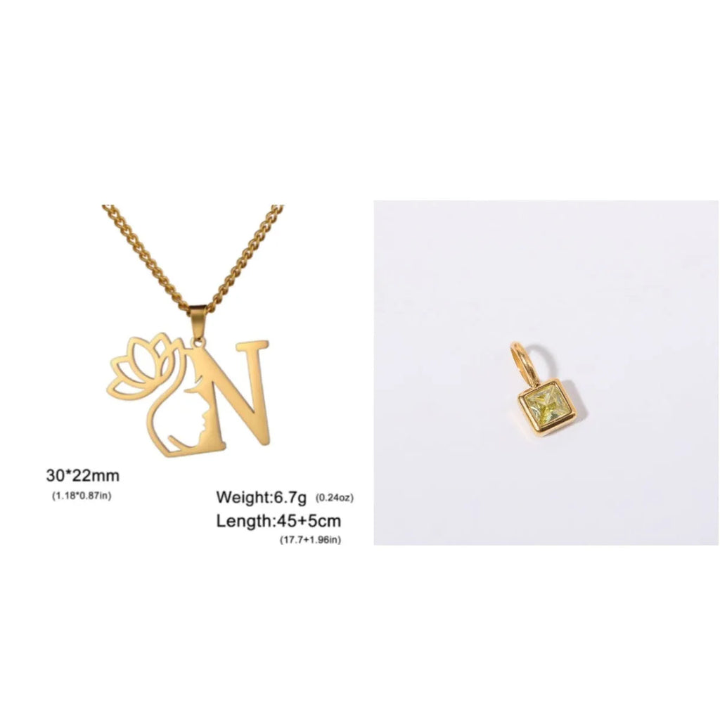 Stainless steel necklace with cross chain design and a pendant, available in gold or steel colour.