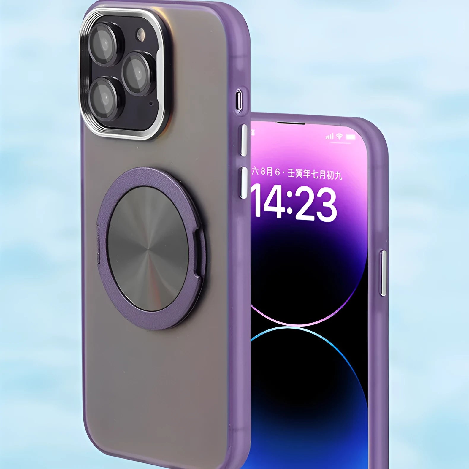 Apple compatible colorful 360 rotary magnetic adhesive bracket phone case with invisible stand for iPhone, graphite black