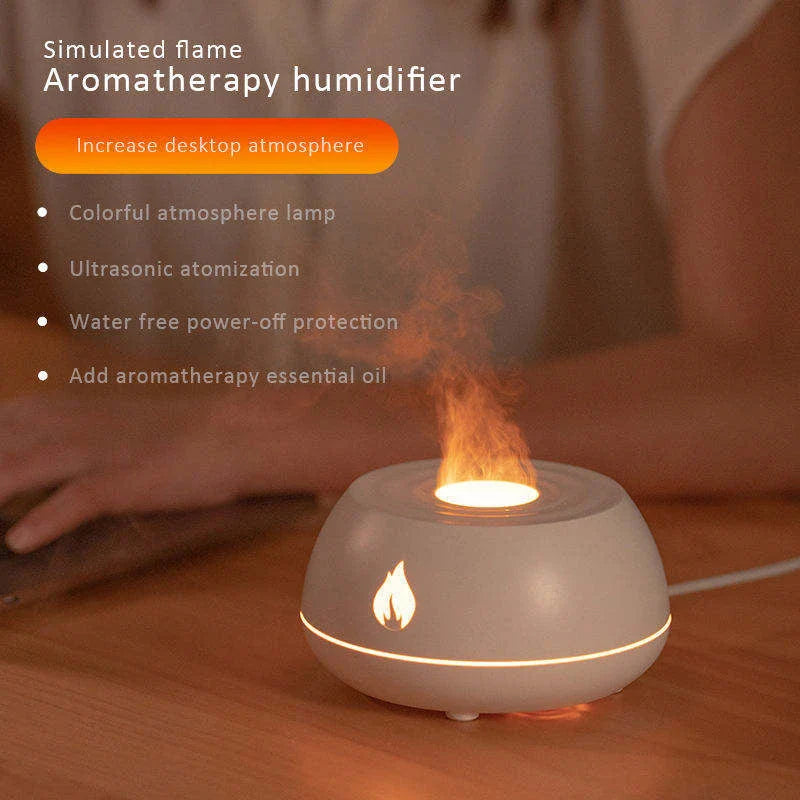 Soothing Flame Humidifier with 7-Color Lighting, Essential Oil Diffuser, and Automatic Shut-Off Feature