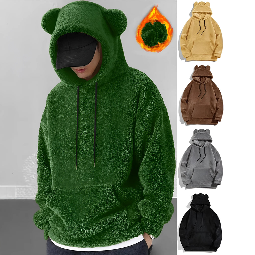 Men's casual coral fleece jacket pullover in beige with raglan sleeves and loose fit