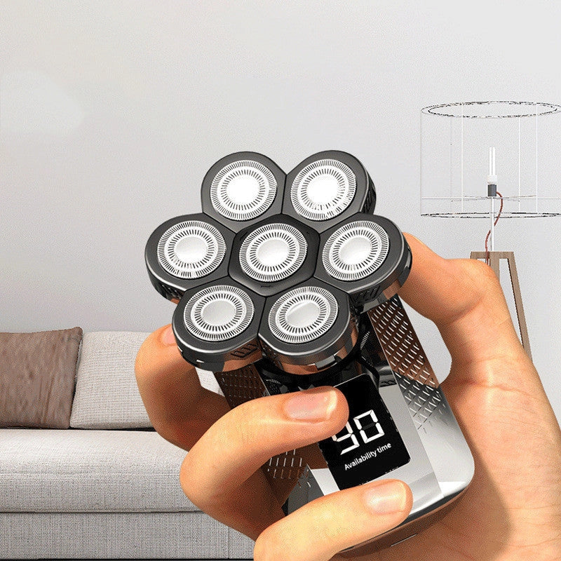 Men's 7D floating head electric shaver with USB charging and waterproof design