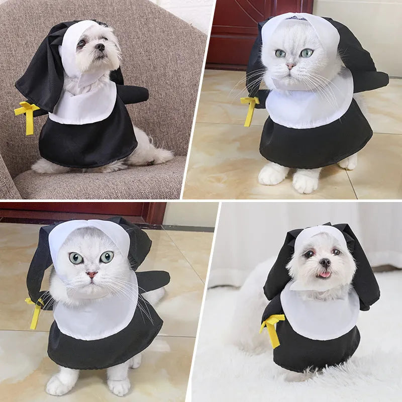 Black polyester pet nun dress Halloween costume for dogs and cats in free size