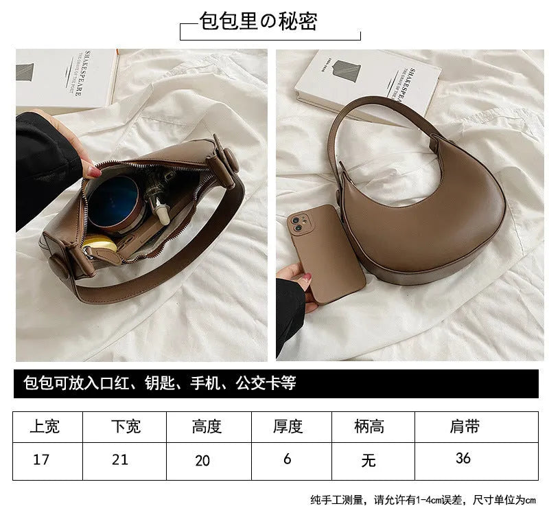 Retro dumpling-shaped women's shoulder bag in PU leather, shown in a choice of four colours.