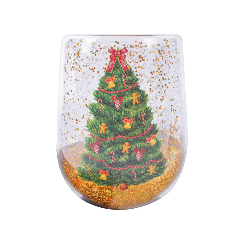 Christmas Tree Tumbler with flowing sequins and heat-resistant borosilicate glass