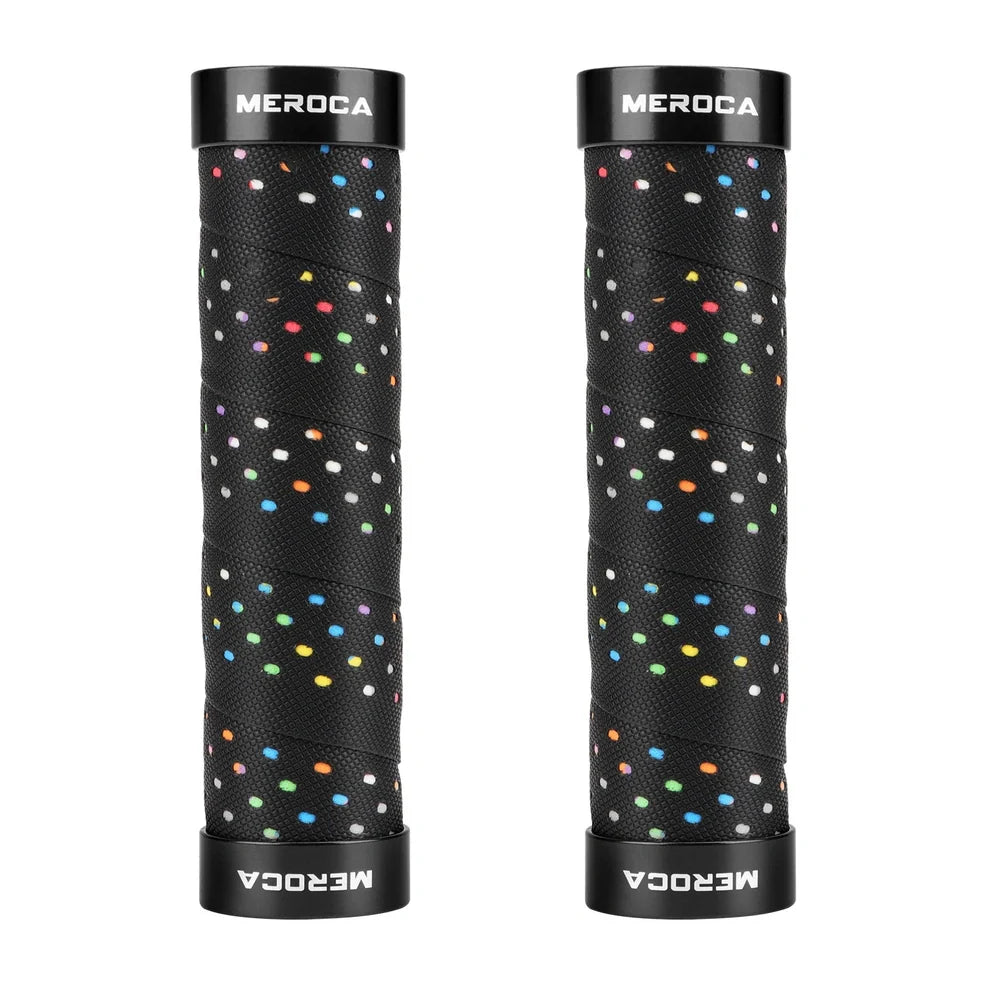 Lockable bicycle handlebar covers with anti-slip winding pattern in black-red colour combination