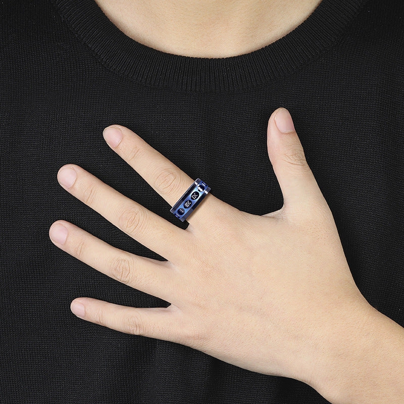 Titanium steel personality ring in various colours and designs, showcasing hip hop simplicity