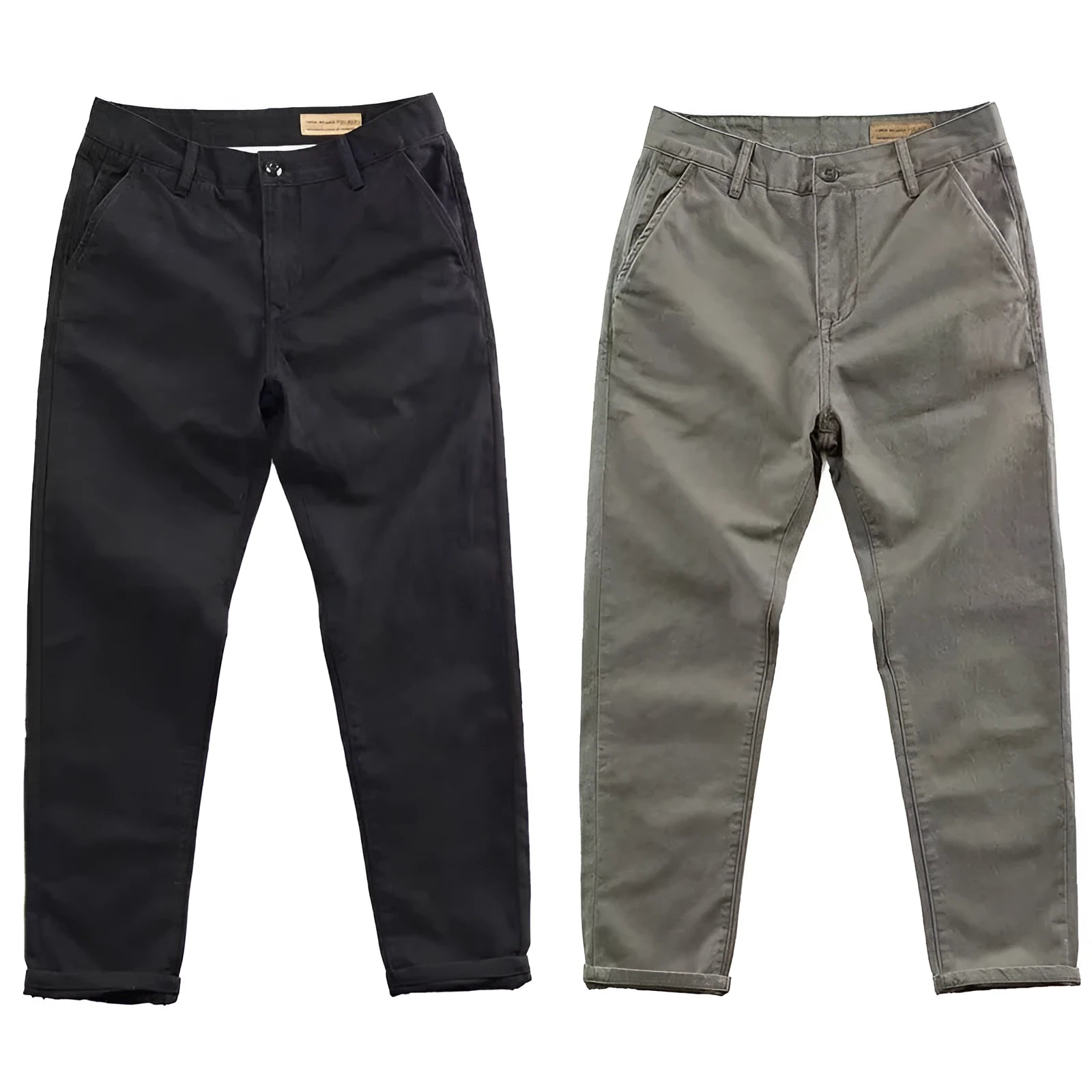 Men's slim-fit casual trousers in black with an elastic waistband and straight-leg cut.