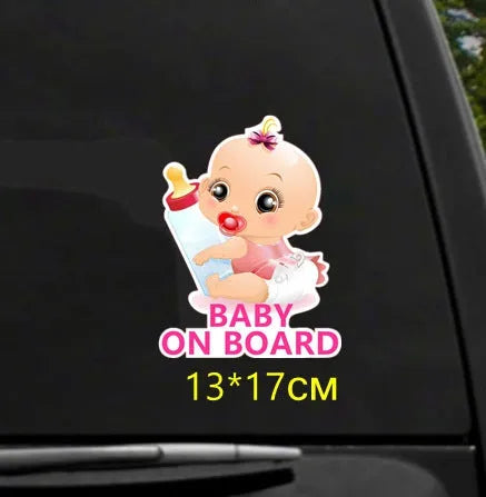 Baby on board princess bottle reflective car sticker in pink, 14x19cm, pet material, strong adhesion