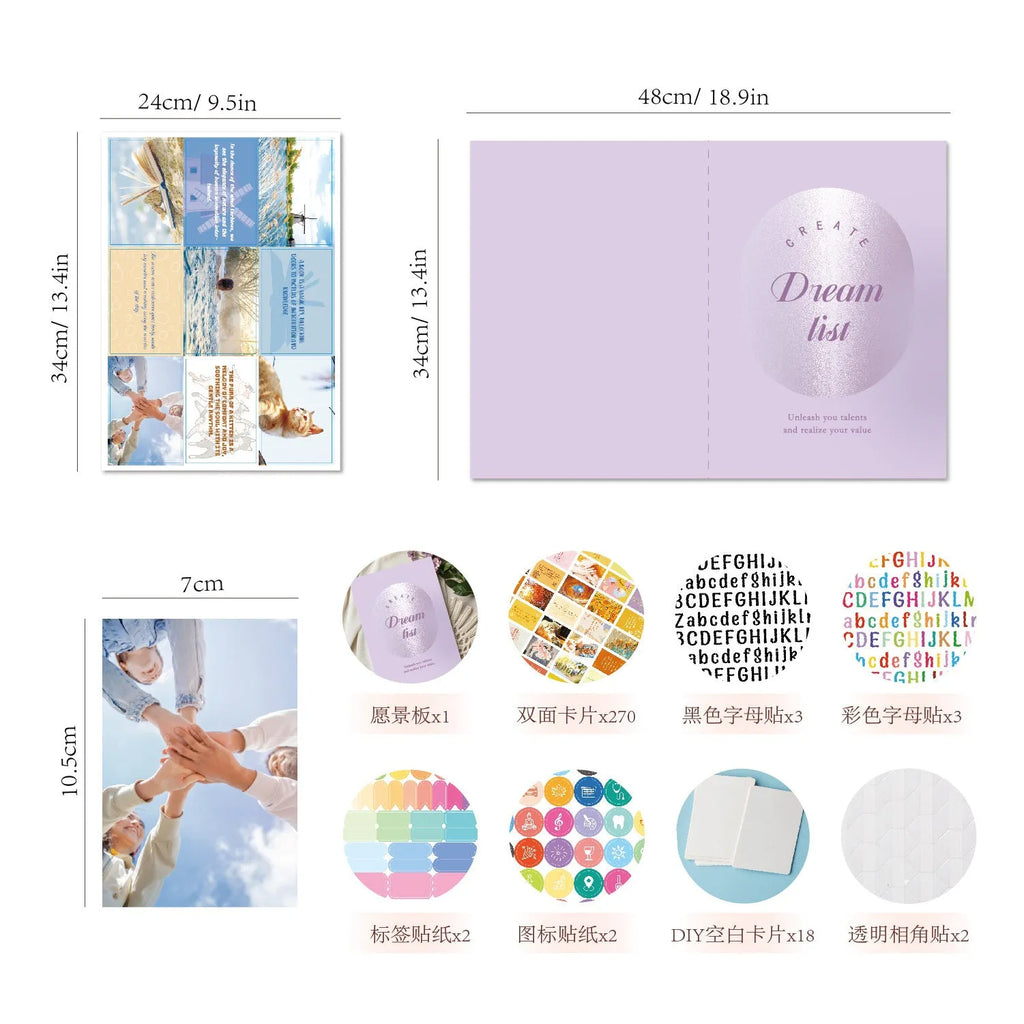 Inspirational dream cut letter sticker vision board kit in multiple colours for goal setting