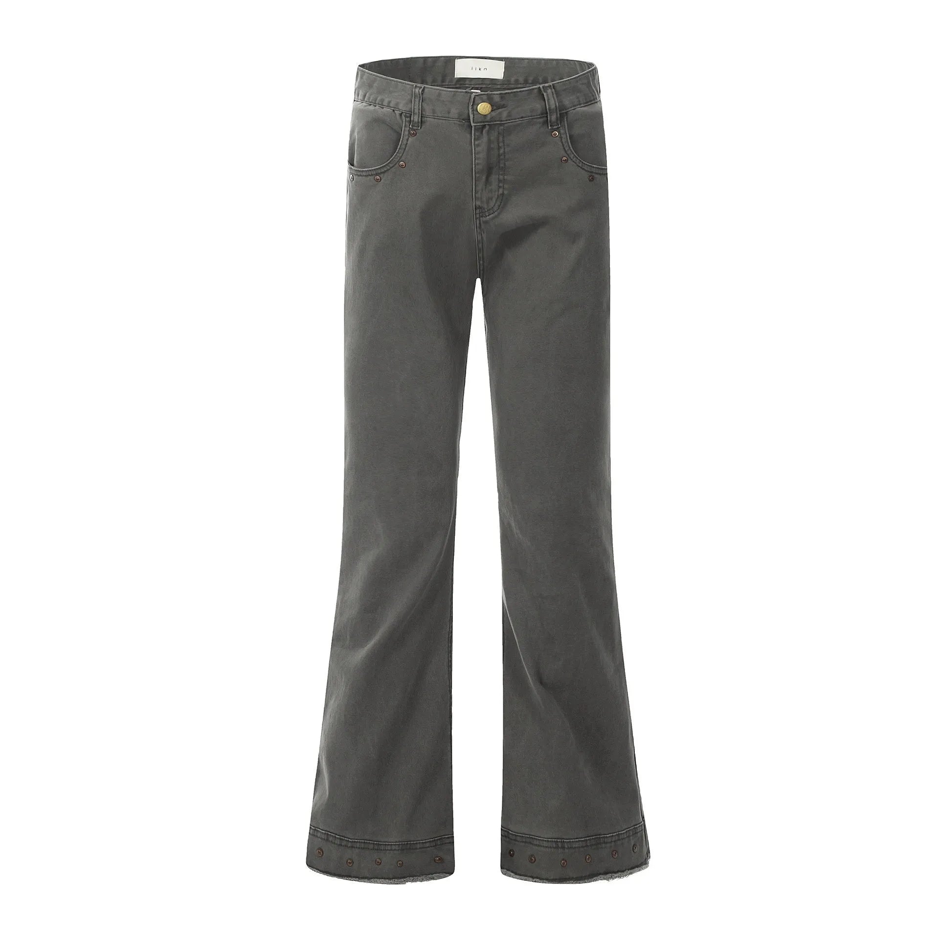 American retro skinny jeans in black and grey green, straight leg with mid waist and zip fly.