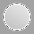 Round smart bathroom mirror with black aluminium frame and LED lighting
