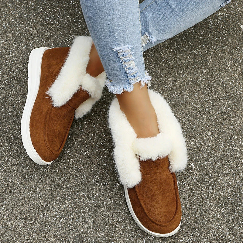 Women's winter snow boots with plush faux fur lining, non-slip outsole, and cushioned comfort