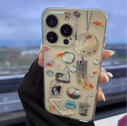 Retro fish tank wind chime printed transparent silicone phone case for Apple iPhone