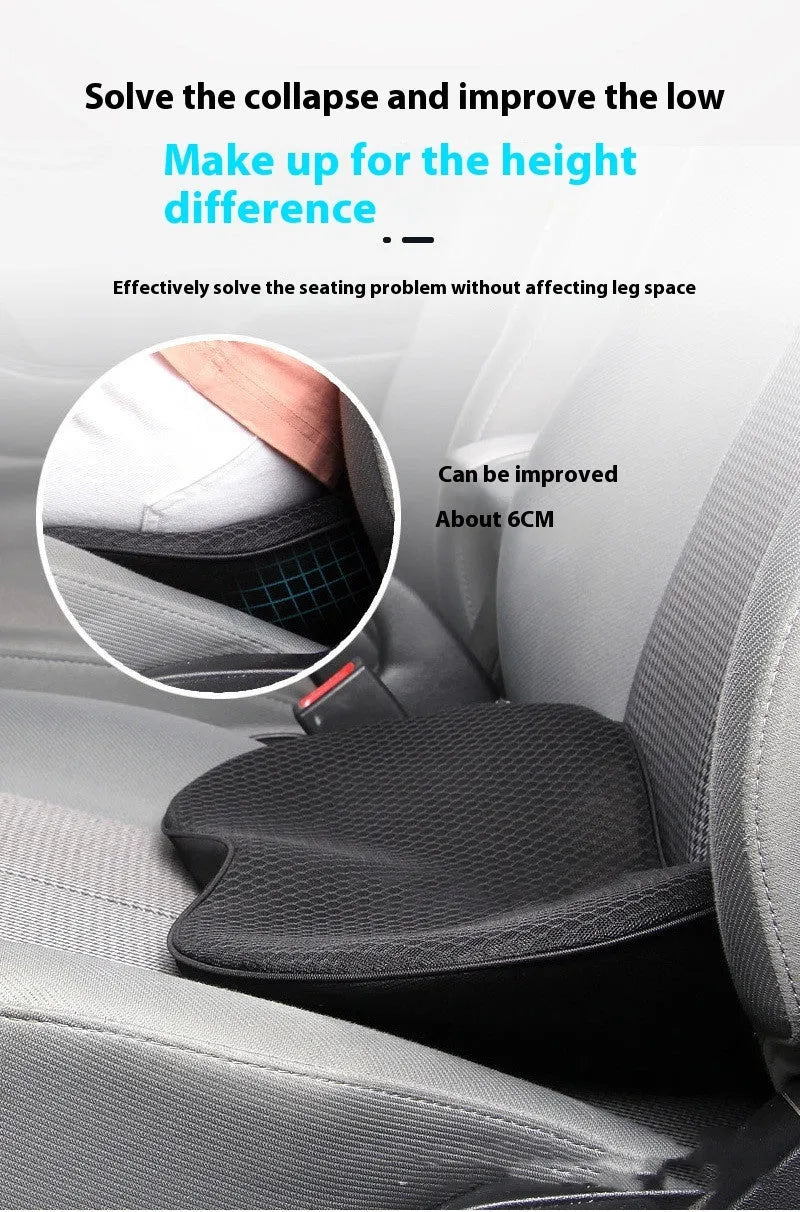 Flat black memory foam car height adjustment cushion on vehicle seat