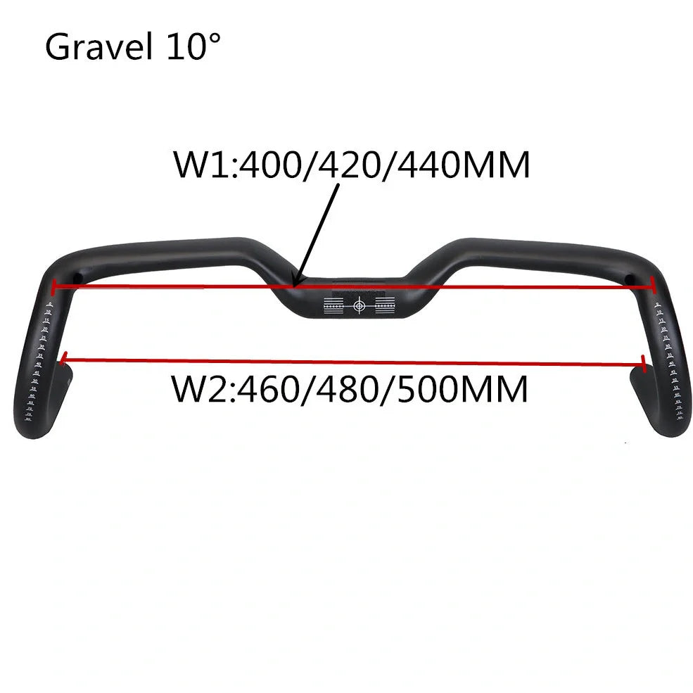 Black carbon fibre bicycle handlebar with bent design showing 125mm vertical rise measurement