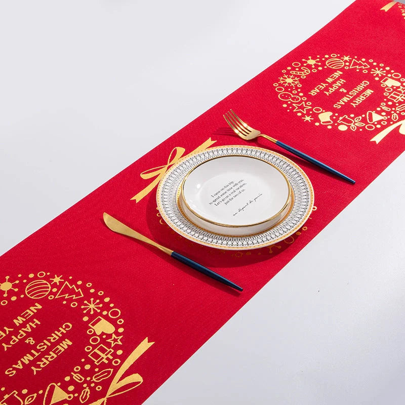 Christmas Elk Snowman Table Runner in festive colors, perfect for holiday decor