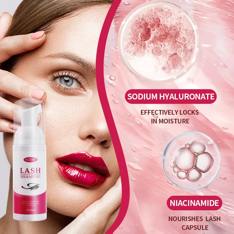 Lash shampoo mousse eyelash cleaning solution 60ml bottle with pump dispenser