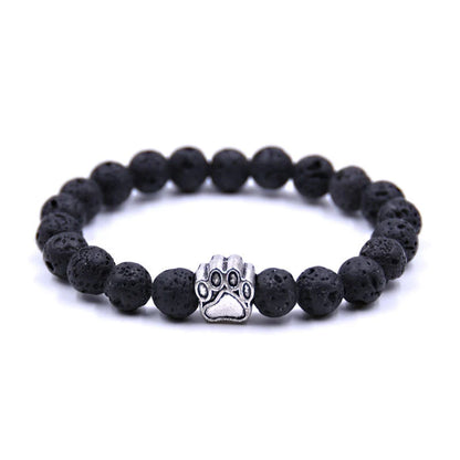 Natural stone dog paw bracelet featuring tiger eye and volcanic stone in a unisex design
