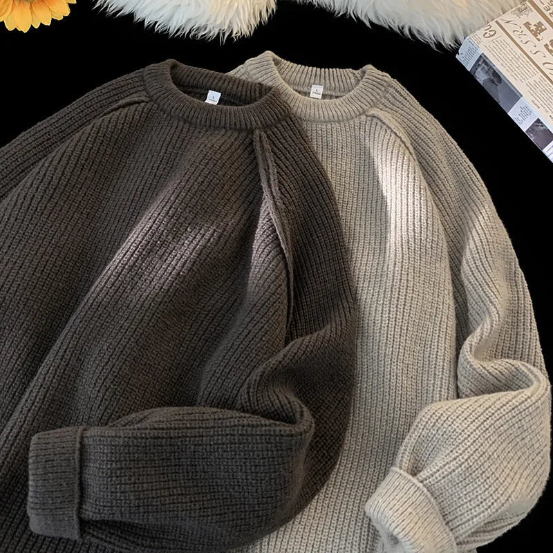 Men's solid colour loose pullover sweater in black 100% polyester long sleeves casual top