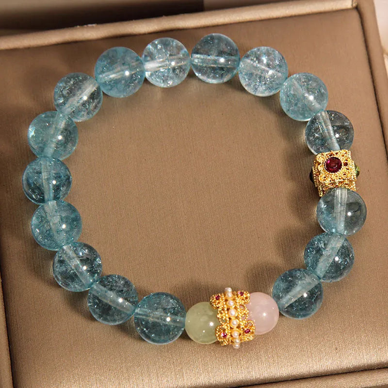 Blue crystal cube sugar bracelet with Chinese style design on flexible ring