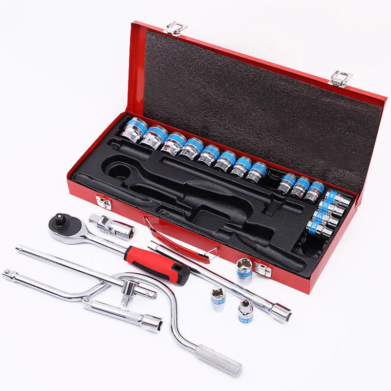 24-piece curved bow wrench socket combination set in chrome vanadium steel with storage case